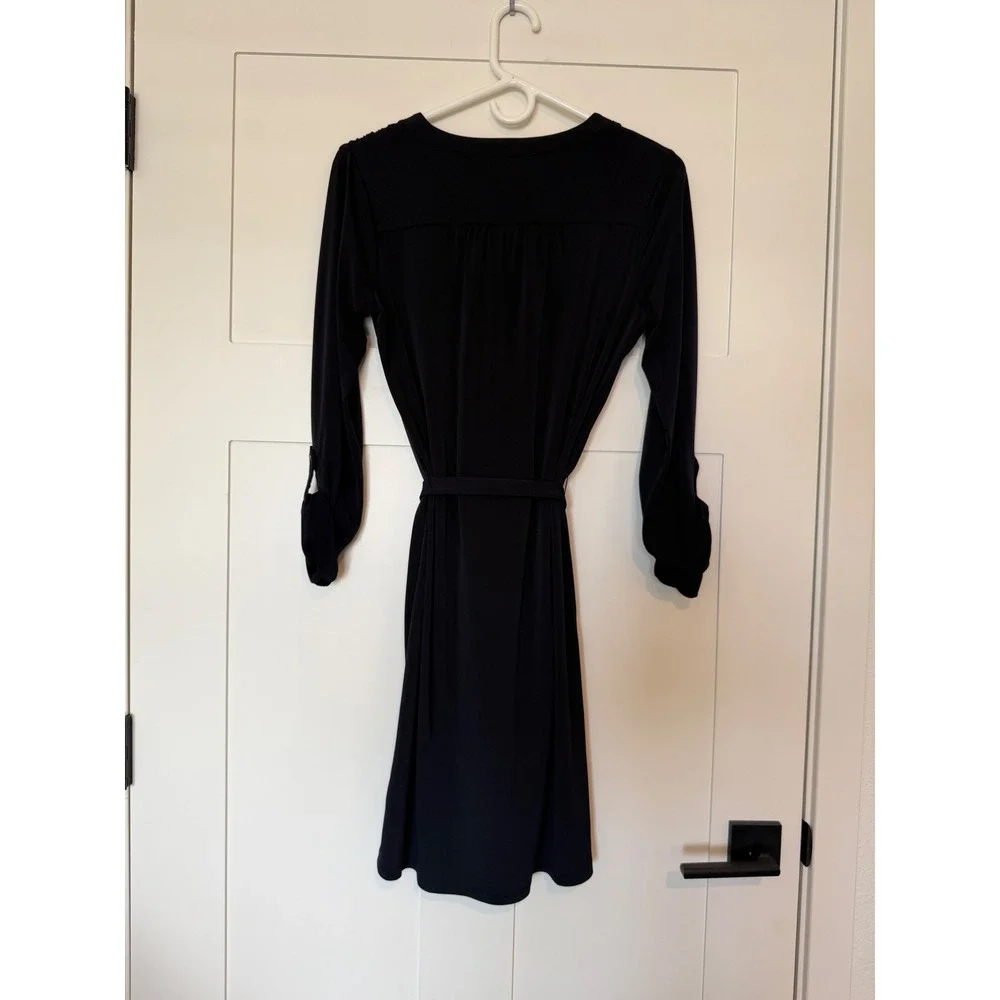 Michael Kors Black Grommet Dress Jersey Knit Tie Waist Professional Chic S